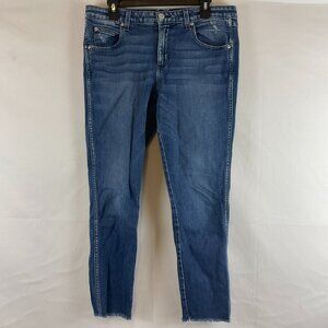 AMO Stix Crop  Jeans 31 Sweetheart Wash Blue Distressed Raw Hem
